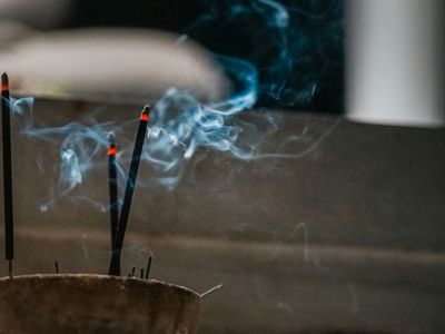 Close up of incense burning during meditation
