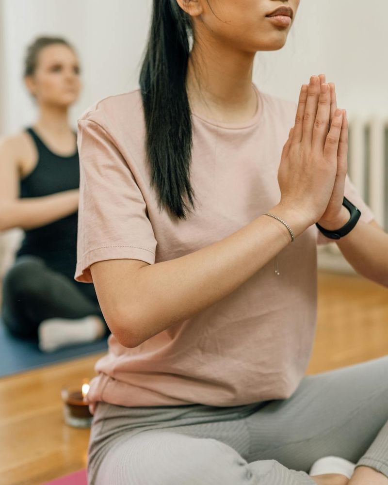 Detailed close-up of yoga hand positioning during practice